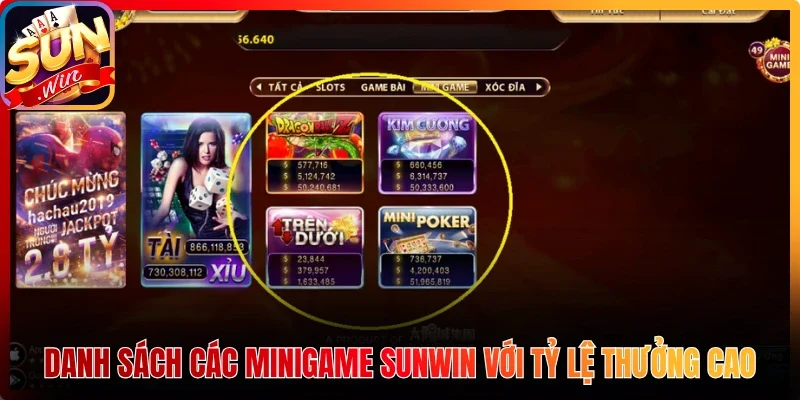 Danh sách các MiniGame Sunwin với tỷ lệ thưởng cao